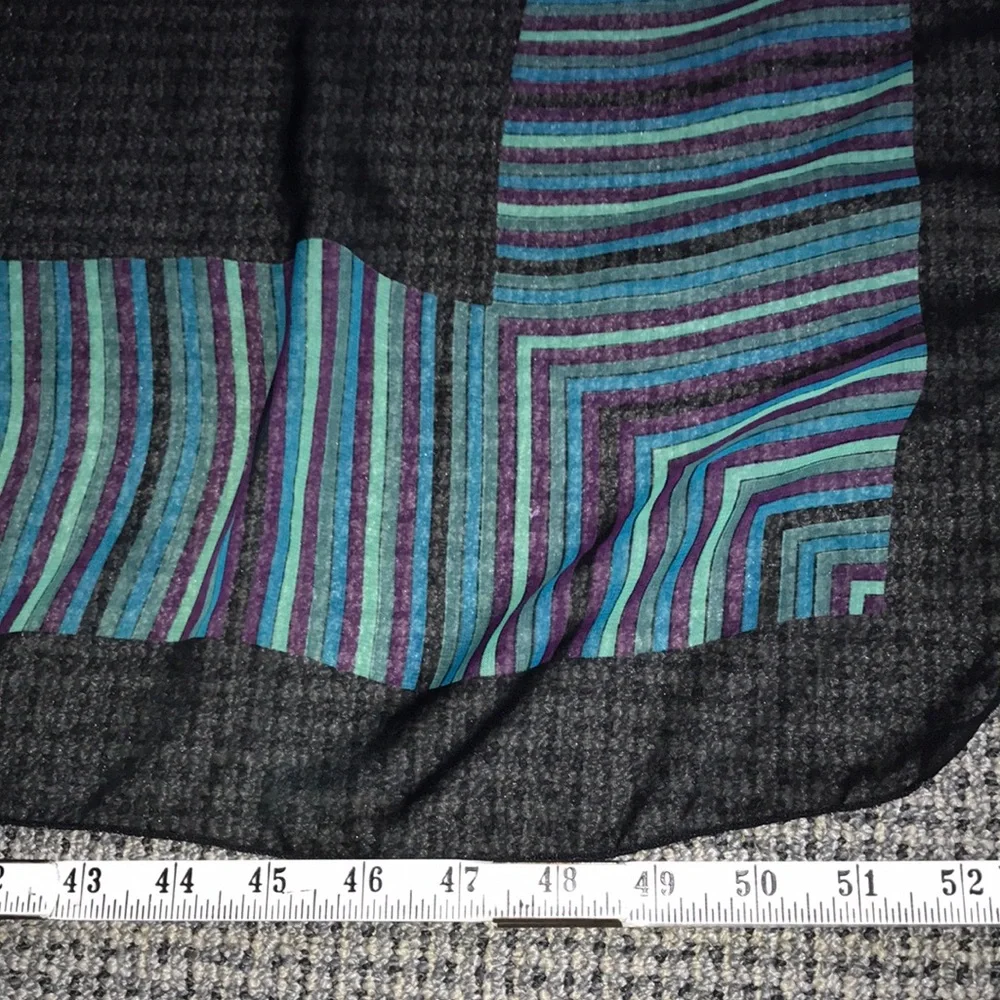 Sheer Black Scarf with Teal & Purple Stripe‎ Border